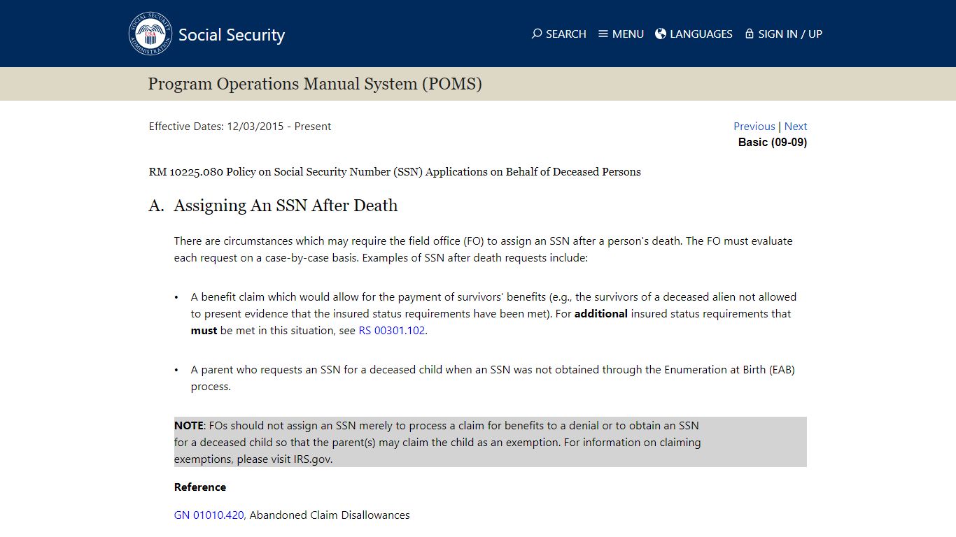 SSA - POMS: RM 10225.080 - Policy on Social Security Number (SSN ...